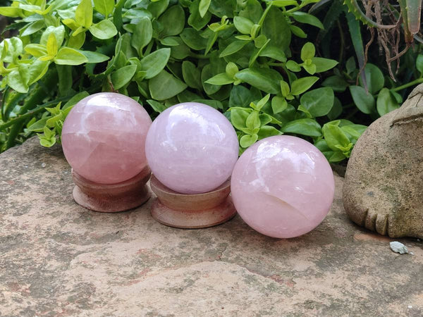 Polished Rose Quartz Spheres x 4 From Madagascar