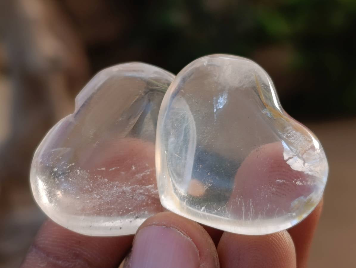 Polished Rock Crystal Quartz Hearts x 35 From Madagascar - Toprock Gemstones and Minerals 