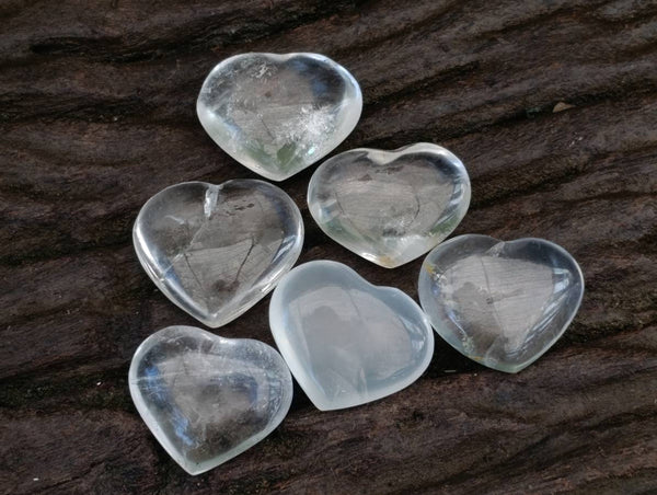 Polished Rock Crystal Quartz Hearts x 35 From Madagascar