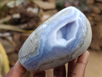 Polished Blue Lace Agate Standing Free Forms x 2 From Nsanje, Malawi