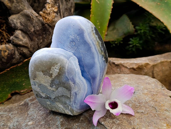 Polished Blue Lace Agate Standing Free Forms x 2 From Nsanje, Malawi