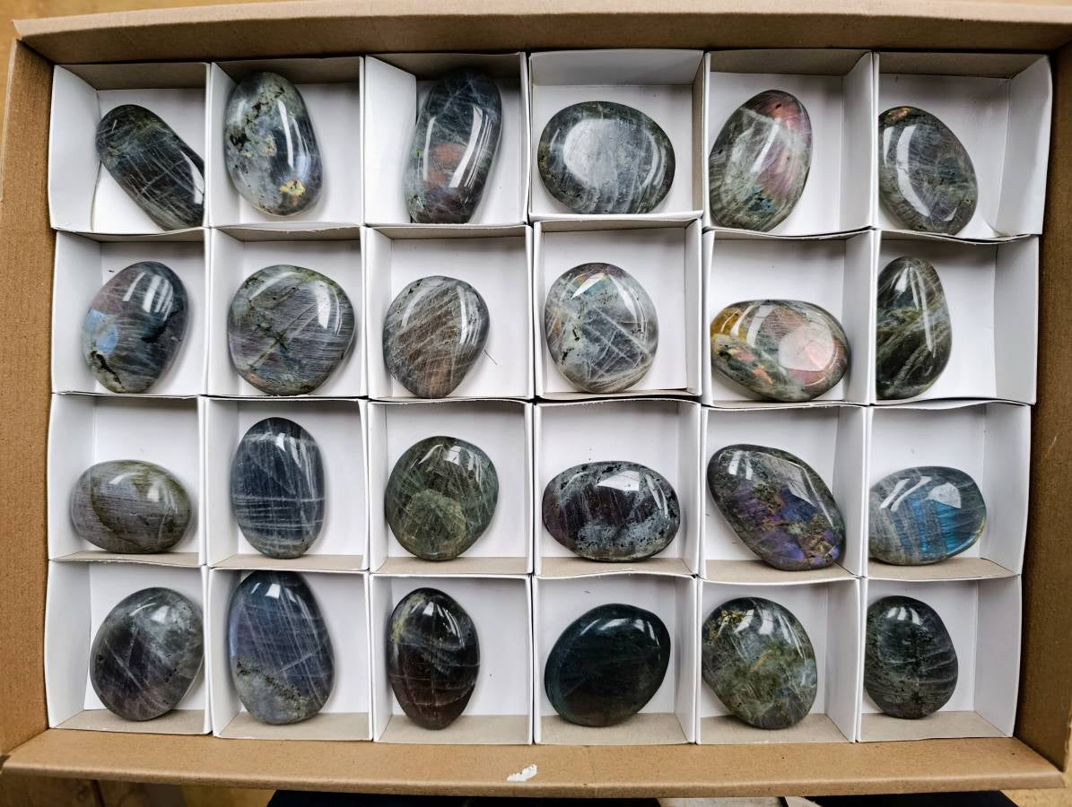 Polished Labradorite Galets x 24 From Tulear, Madagascar - Toprock Gemstones and Minerals 