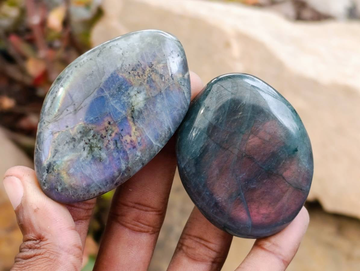 Polished Labradorite Galets x 24 From Tulear, Madagascar - Toprock Gemstones and Minerals 
