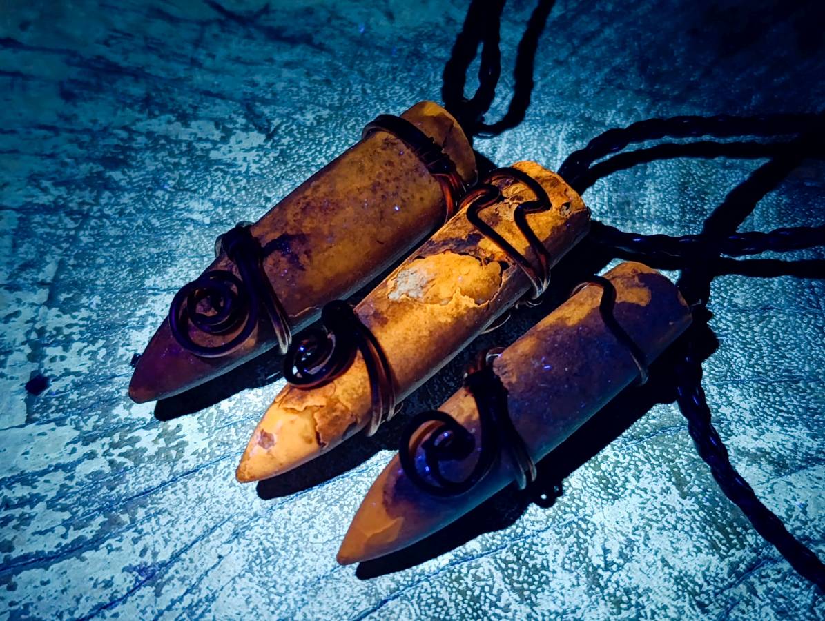 Natural Belemnite Fossil Bullet Copper Art Pendant With Plaited Cord - sold per piece - From Madagascar - Toprock Gemstones and Minerals 