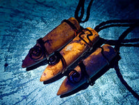 Natural Belemnite Fossil Bullet Copper Art Pendant With Plaited Cord - sold per piece - From Madagascar