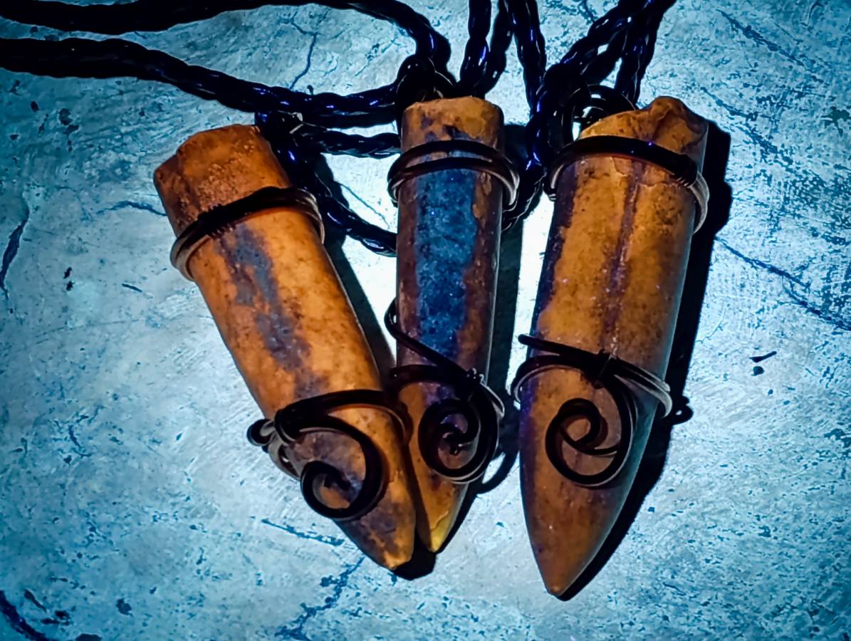 Natural Belemnite Fossil Bullet Copper Art Pendant With Plaited Cord - sold per piece - From Madagascar - Toprock Gemstones and Minerals 