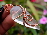 Polished Aqua Silica Crystal Copper Wire Wrapped Pendants with Thong - sold per piece - From South Africa