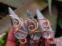 Polished Aqua Silica Crystal Copper Wire Wrapped Pendants with Thong - sold per piece - From South Africa