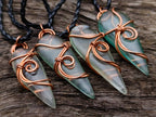 Polished Aqua Silica Crystal Copper Wire Wrapped Pendants with Thong - sold per piece - From South Africa - Toprock Gemstones and Minerals 