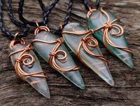 Polished Aqua Silica Crystal Copper Wire Wrapped Pendants with Thong - sold per piece - From South Africa