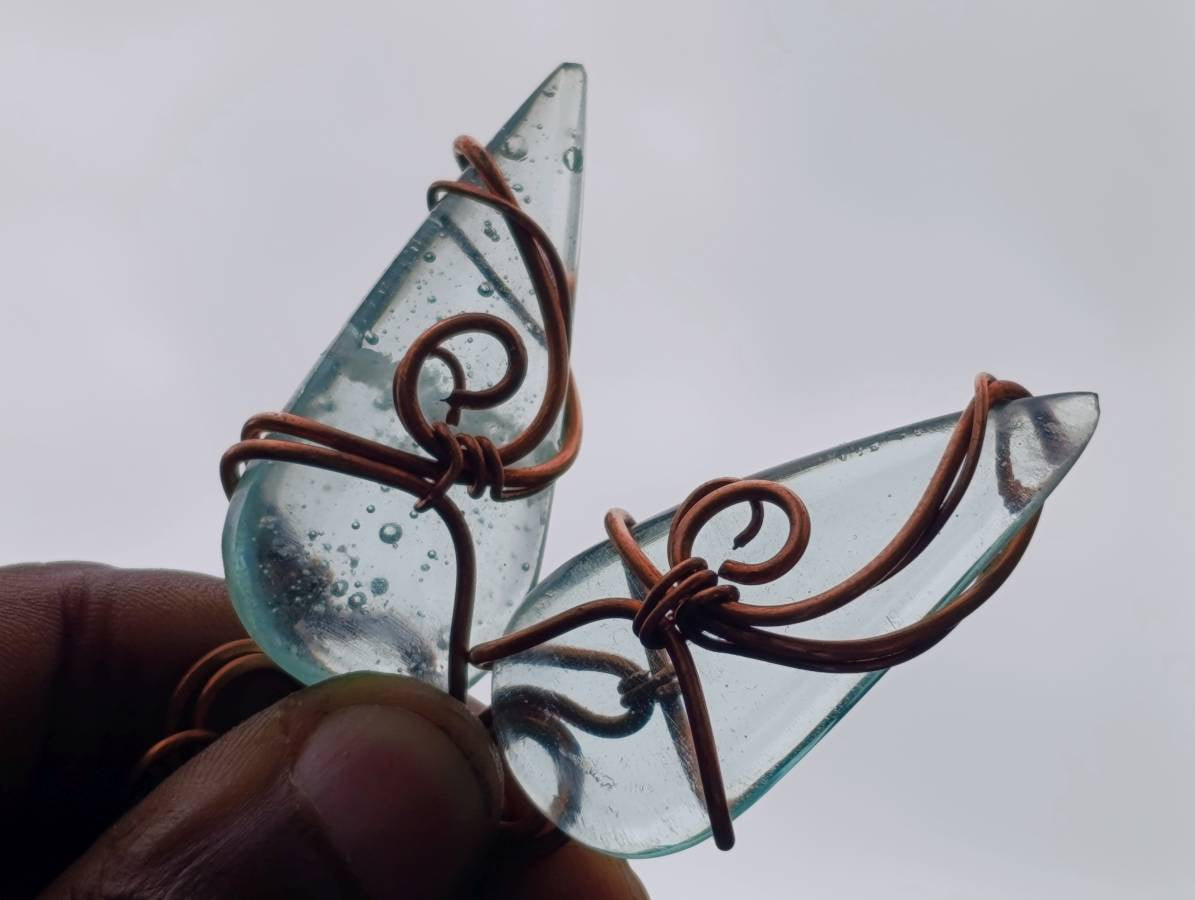 Polished Aqua Silica Crystal Copper Wire Wrapped Pendants with Thong - sold per piece - From South Africa - Toprock Gemstones and Minerals 