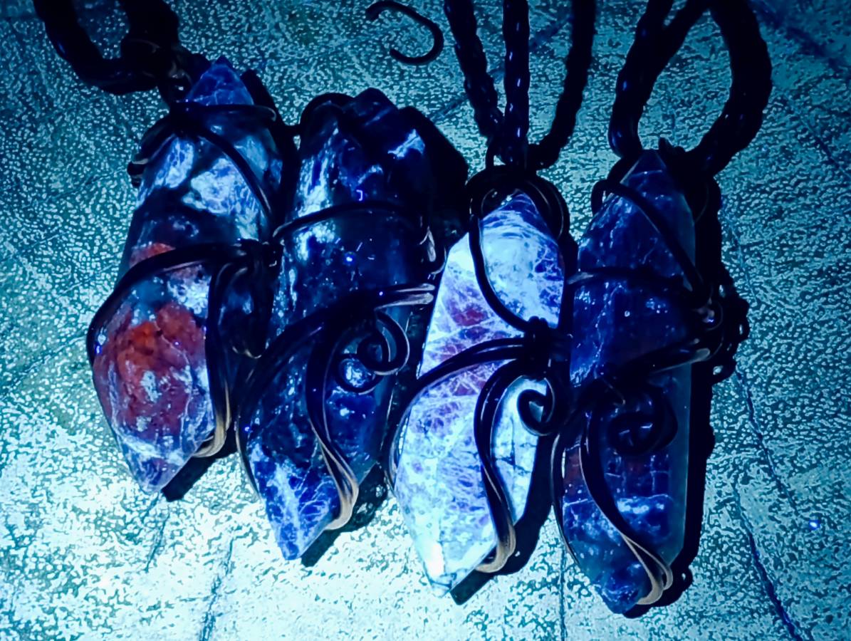 Hand Made Sodalite Copper Wire Wrapped Stone Pendants - Sold Per Item - From Namibia - Toprock Gemstones and Minerals 