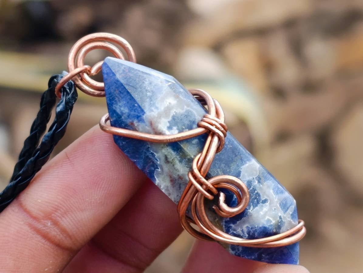 Hand Made Sodalite Copper Wire Wrapped Stone Pendants - Sold Per Item - From Namibia - Toprock Gemstones and Minerals 