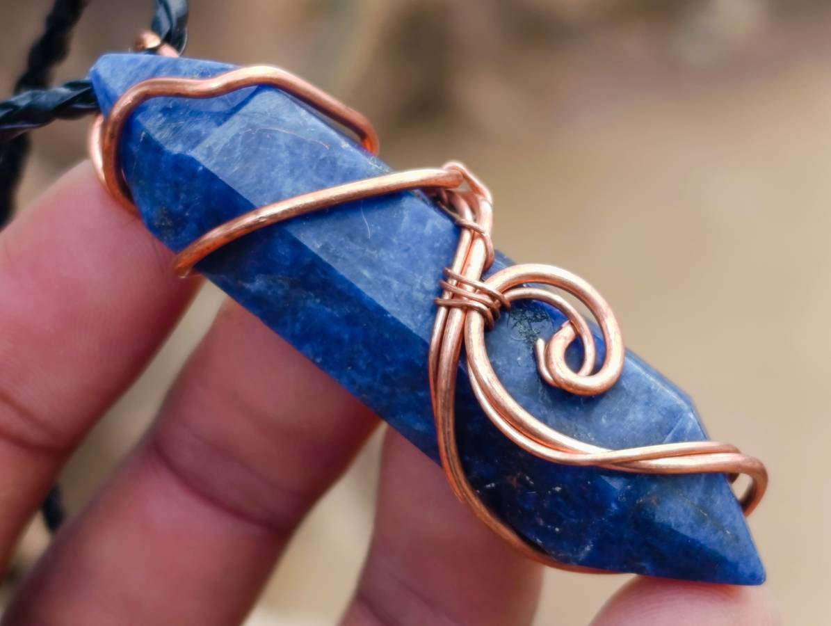 Hand Made Sodalite Copper Wire Wrapped Stone Pendants - Sold Per Item - From Namibia - Toprock Gemstones and Minerals 