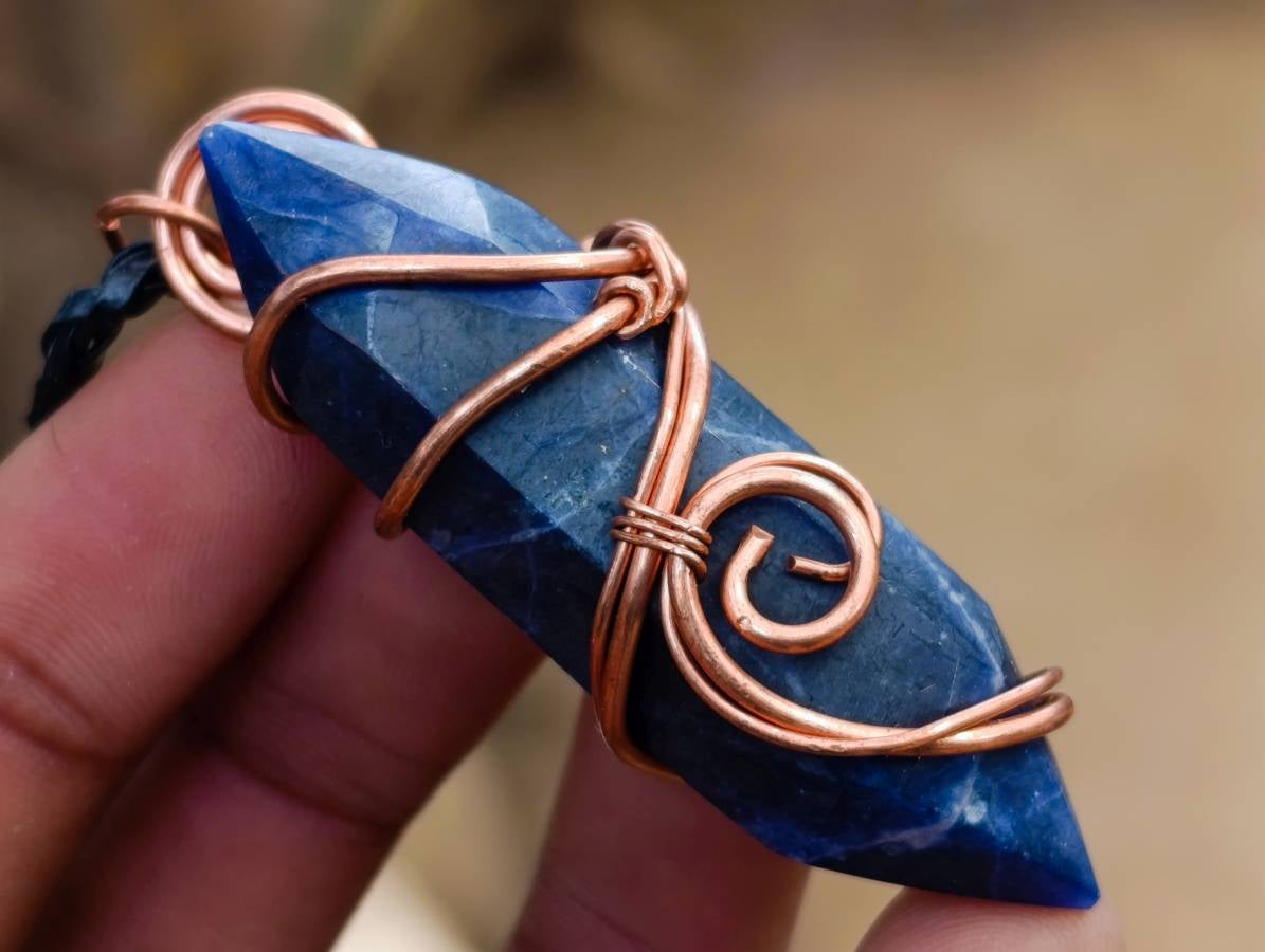 Hand Made Sodalite Copper Wire Wrapped Stone Pendants - Sold Per Item - From Namibia - Toprock Gemstones and Minerals 