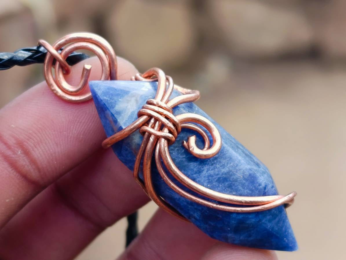 Hand Made Sodalite Copper Wire Wrapped Stone Pendants - Sold Per Item - From Namibia - Toprock Gemstones and Minerals 