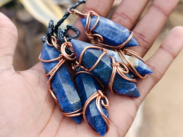 Hand Made Sodalite Copper Wire Wrapped Stone Pendants - Sold Per Item - From Namibia