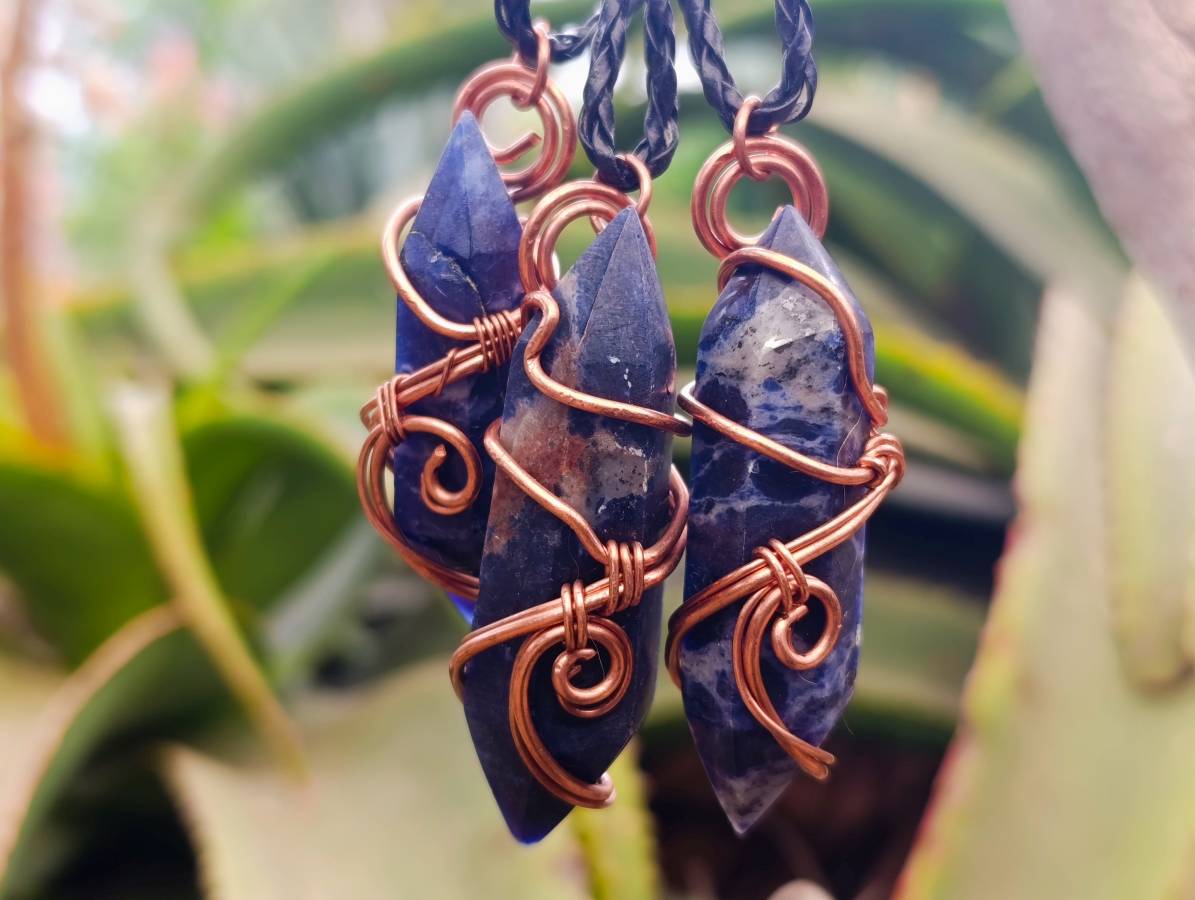 Hand Made Sodalite Copper Wire Wrapped Stone Pendants - Sold Per Item - From Namibia - Toprock Gemstones and Minerals 