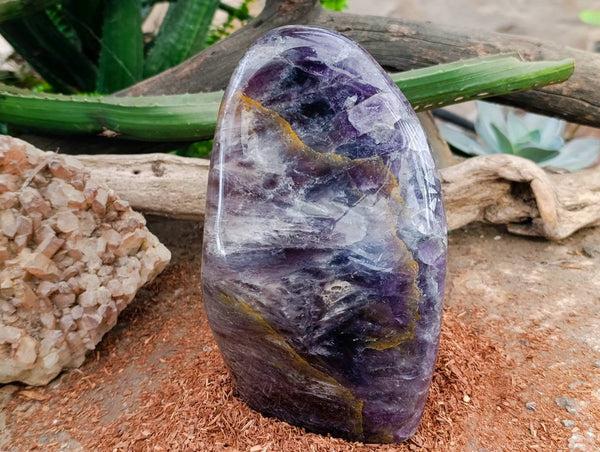 Polished Deep Purple Chevron Amethyst Standing Free Form x 1 from Ankazobe, Madagascar