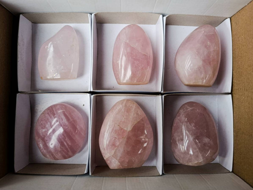 Polished Rose Quartz Standing Free Forms x 6 From Madagascar - Toprock Gemstones and Minerals 
