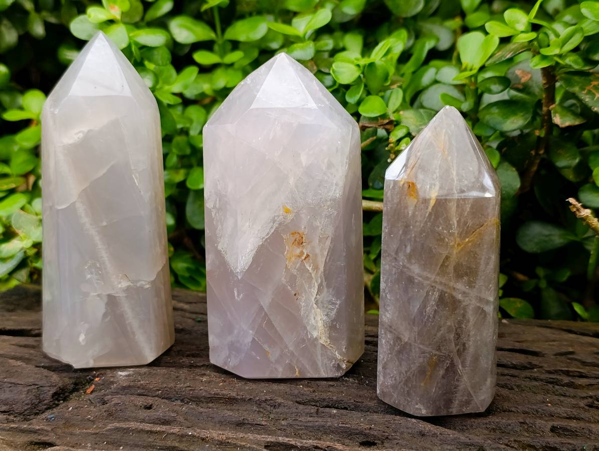 Polished Blue Rose Quartz Points x 3 From Madagascar - Toprock Gemstones and Minerals 