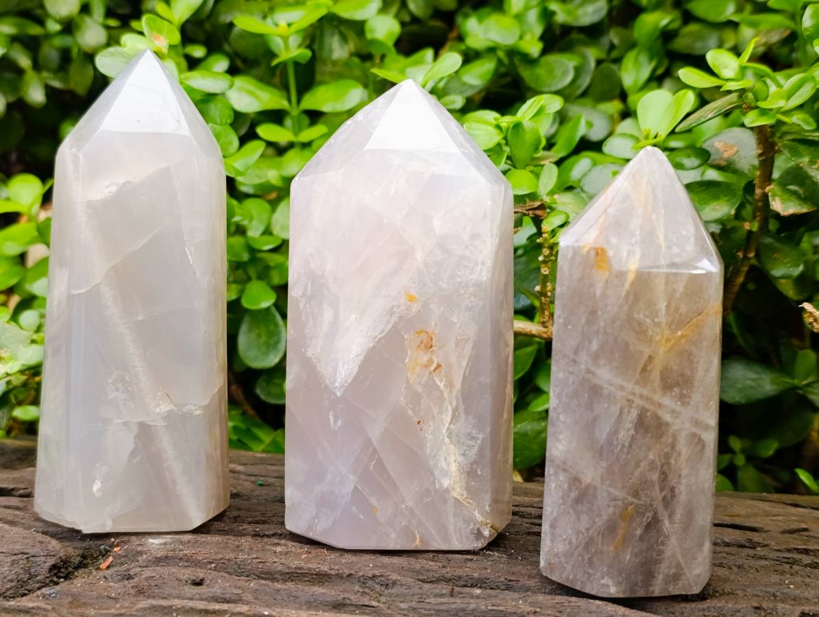 Polished Blue Rose Quartz Points x 3 From Madagascar - Toprock Gemstones and Minerals 