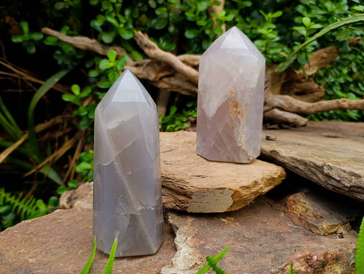 Polished Blue Rose Quartz Points x 3 From Madagascar - Toprock Gemstones and Minerals 