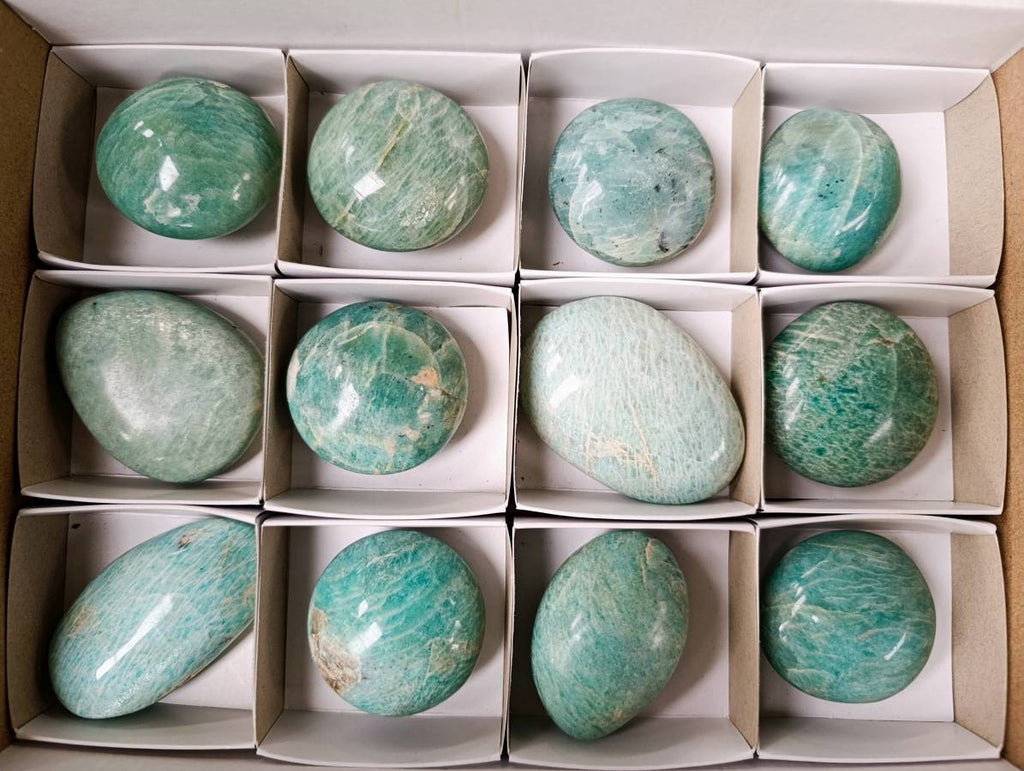 Polished Amazonite Palm Stones x 12 From Madagascar - Toprock Gemstones and Minerals 