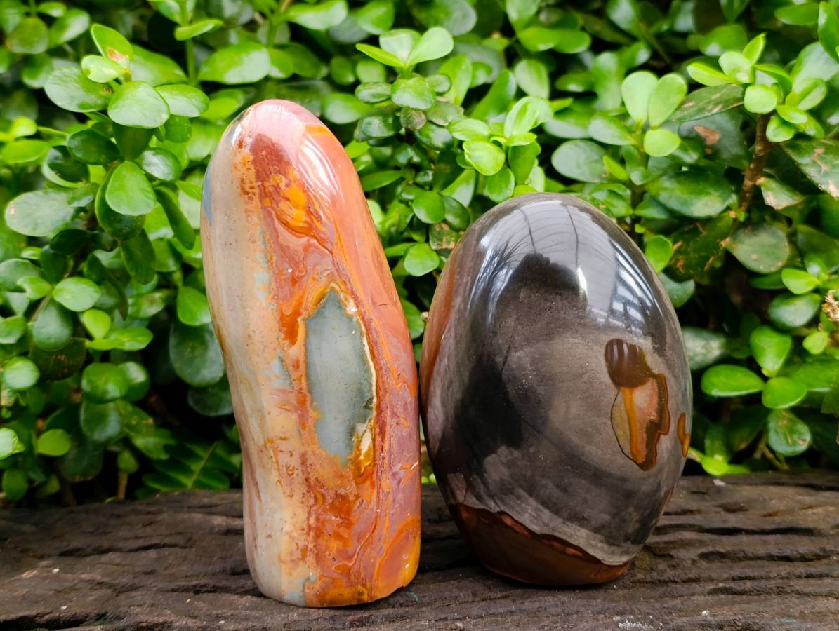 Polished Polychrome Jasper Standing Free Forms x 2 From NW Coast, Madagascar - Toprock Gemstones and Minerals 