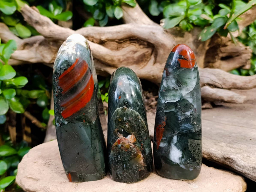 Polished Bloodstone Standing Free Forms x 3 From Swaziland - Toprock Gemstones and Minerals 