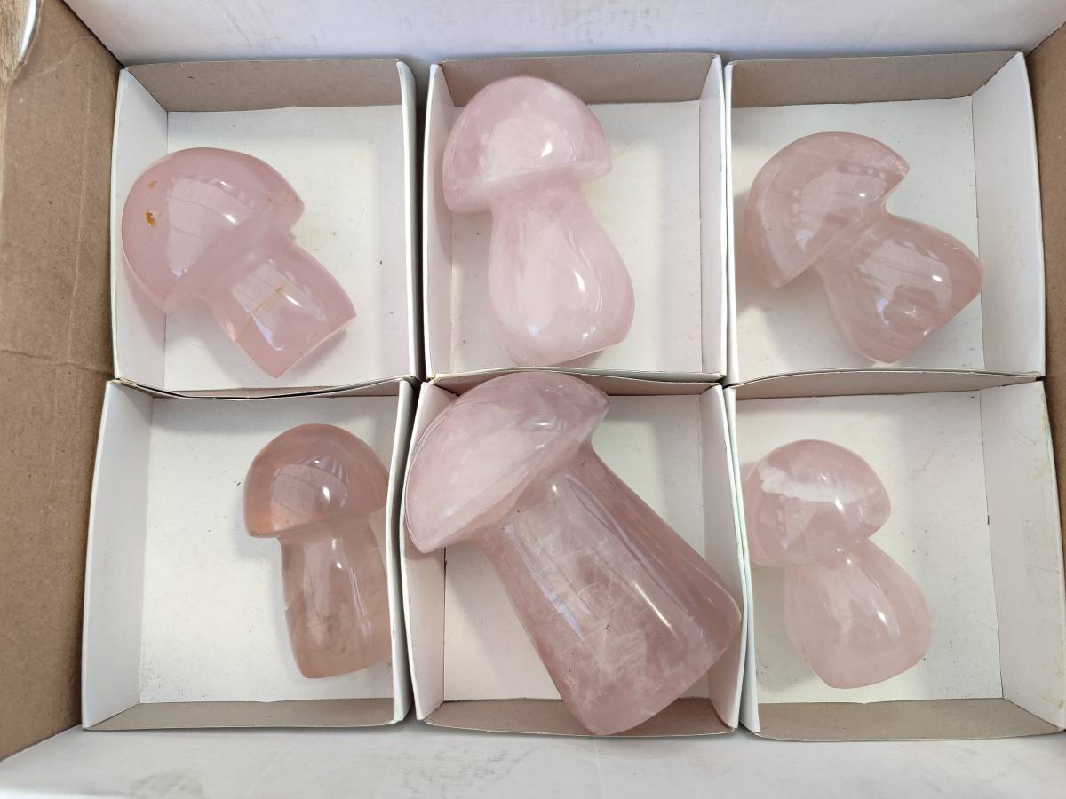 Polished Rose Quartz Mushrooms x 6 From Madagascar - Toprock Gemstones and Minerals 