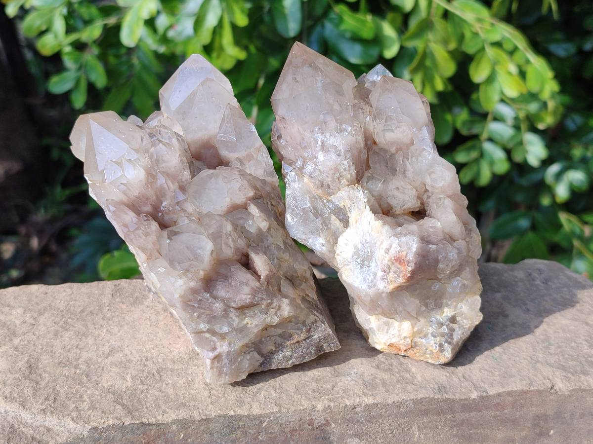 Natural Smokey Phantom Quartz Clusters x 2 From Luena, Congo - Toprock Gemstones and Minerals 