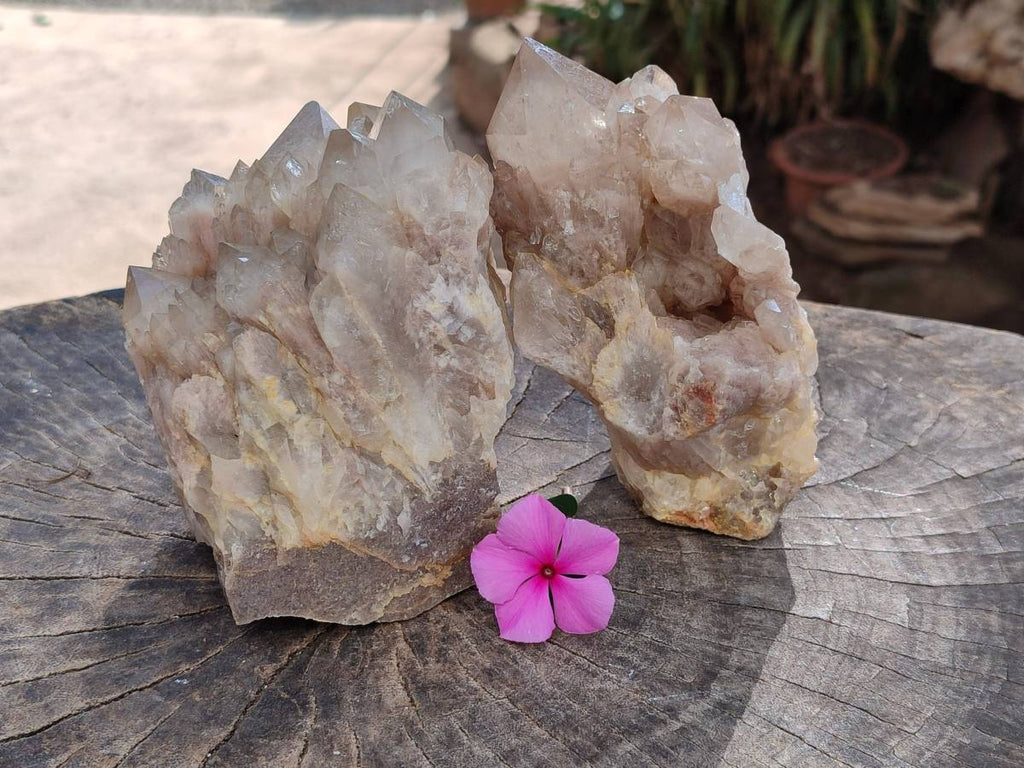 Natural Smokey Phantom Quartz Clusters x 2 From Luena, Congo - Toprock Gemstones and Minerals 