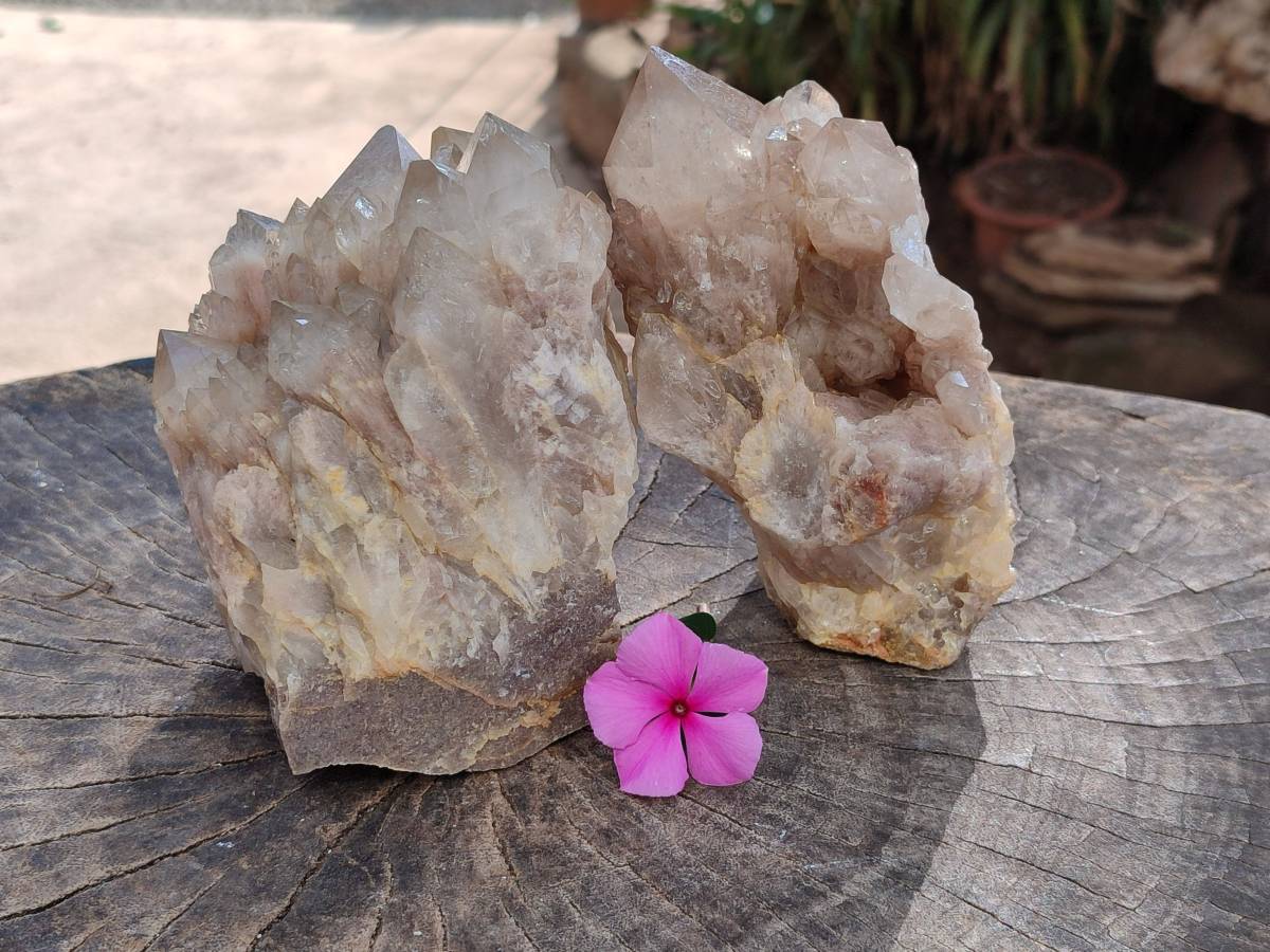 Natural Smokey Phantom Quartz Clusters x 2 From Luena, Congo - Toprock Gemstones and Minerals 