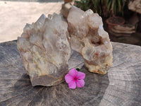 Natural Smokey Phantom Quartz Clusters x 2 From Luena, Congo