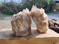 Natural Smokey Phantom Quartz Clusters x 2 From Luena, Congo