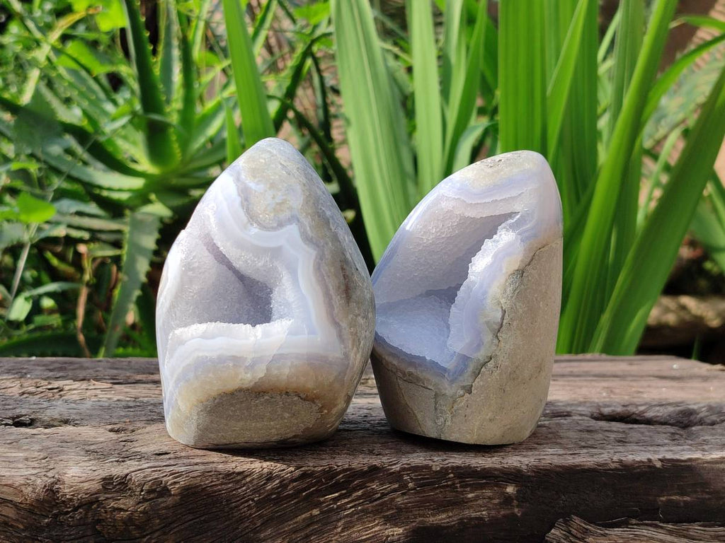 Polished Blue Lace Agate Standing Free Forms x 2 From Nsanje, Malawi - Toprock Gemstones and Minerals 