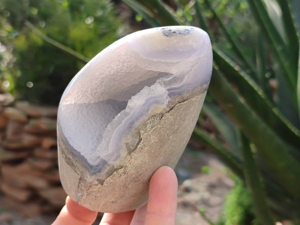 Polished Blue Lace Agate Standing Free Forms x 2 From Nsanje, Malawi - Toprock Gemstones and Minerals 