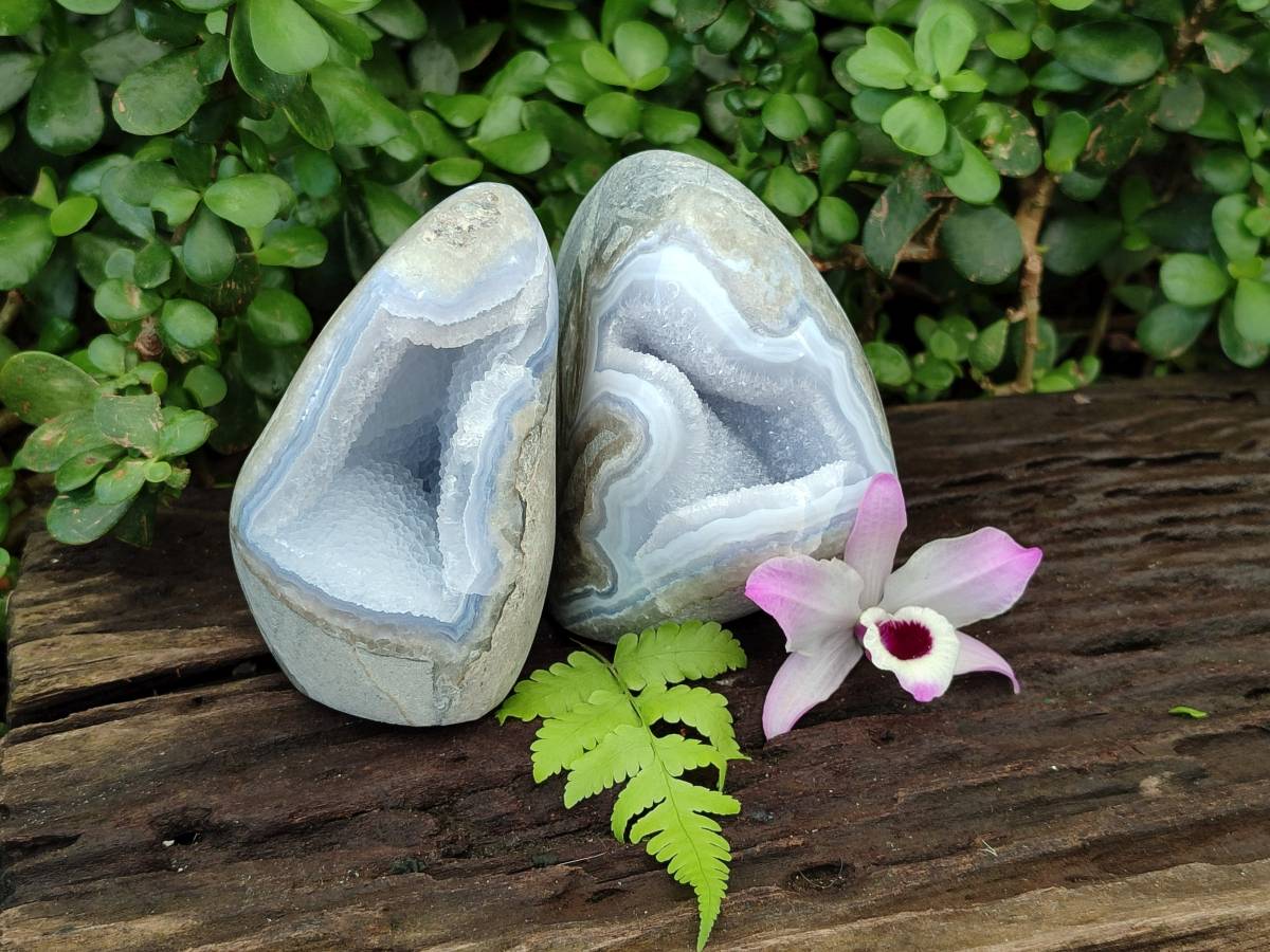 Polished Blue Lace Agate Standing Free Forms x 2 From Nsanje, Malawi - Toprock Gemstones and Minerals 