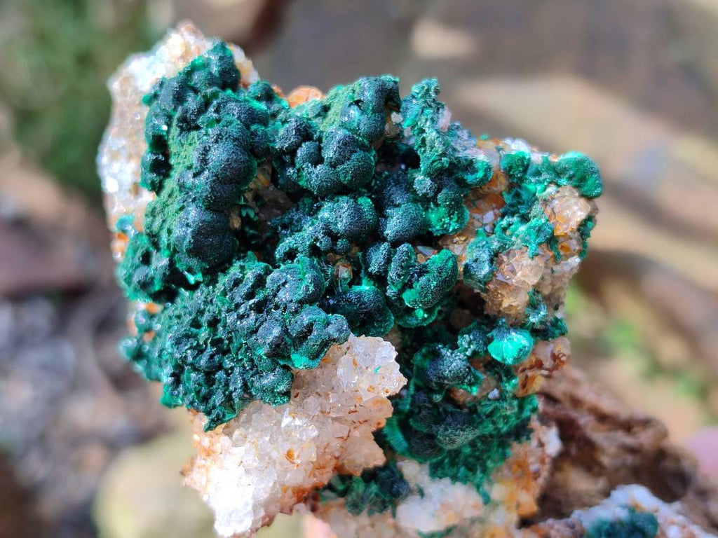 Natural Crystalline Ball Malachite and Quartz On Dolomite Matrix Specimens x 2 From Mindingi Mine, Kambove, Congo - Toprock Gemstones and Minerals 