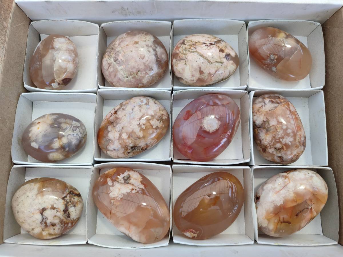 Polished Flower Agate Palm Stones x 12 From Antsahalova, Madagascar - Toprock Gemstones and Minerals 