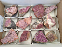Natural Salrose Cobaltion Dolomite with Malachite Specimens x 12 From Kakanda, Congo