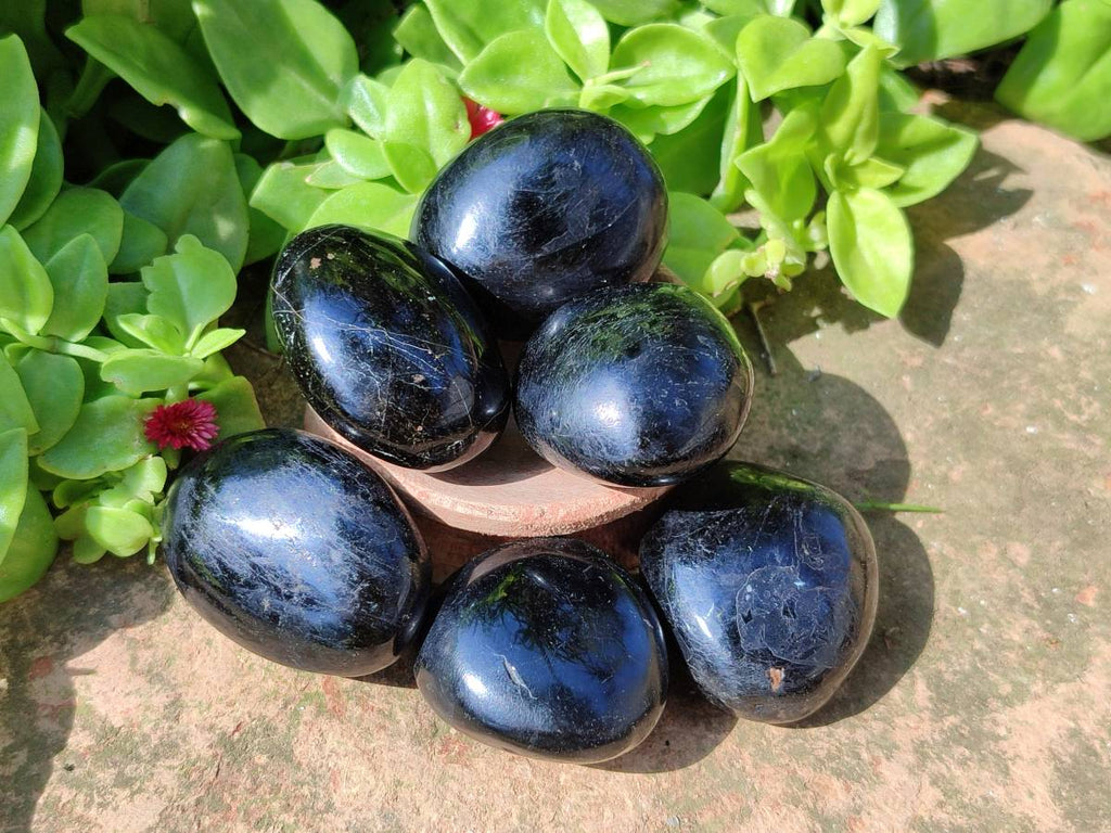 Polished Black Tourmaline Galets x 20 From Madagascar - Toprock Gemstones and Minerals 