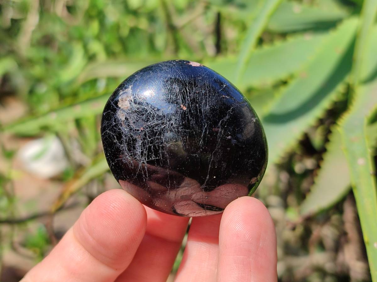 Polished Black Tourmaline Galets x 20 From Madagascar - Toprock Gemstones and Minerals 