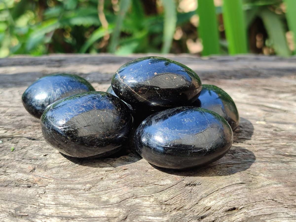 Polished Black Tourmaline Galets x 20 From Madagascar - Toprock Gemstones and Minerals 
