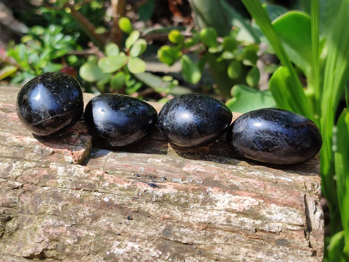 Polished Black Tourmaline Galets x 20 From Madagascar - Toprock Gemstones and Minerals 