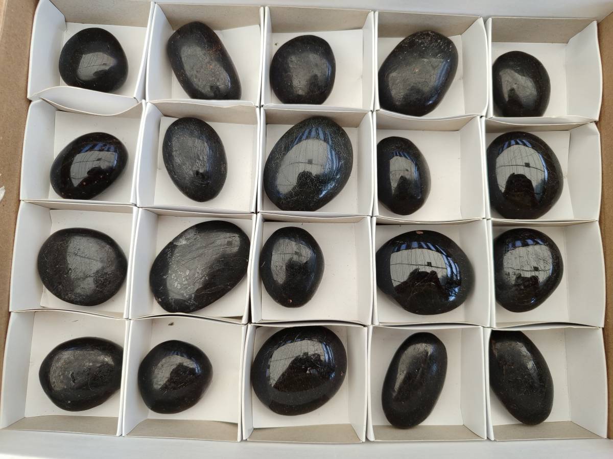 Polished Black Tourmaline Galets x 20 From Madagascar - Toprock Gemstones and Minerals 