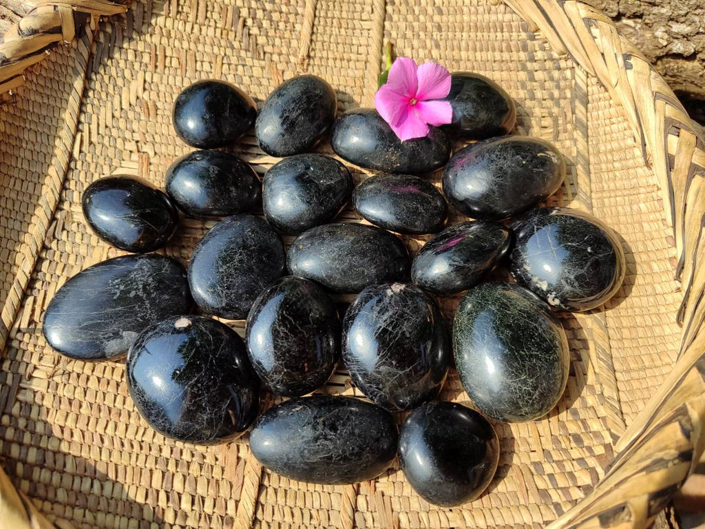Polished Black Tourmaline Galets x 20 From Madagascar - Toprock Gemstones and Minerals 