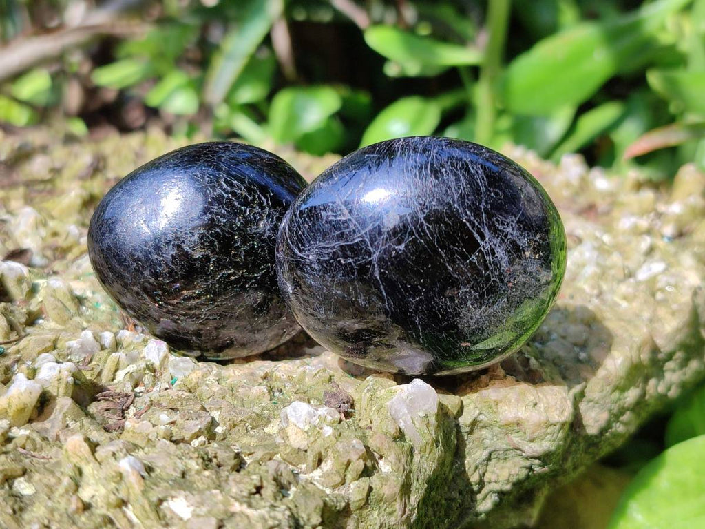 Polished Black Tourmaline Galets x 20 From Madagascar - Toprock Gemstones and Minerals 