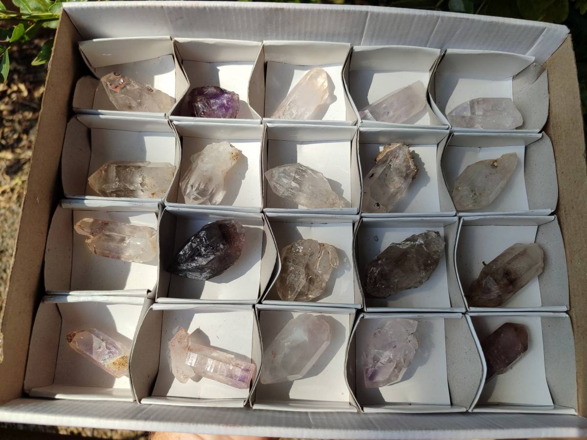 Natural Mix of Smokey, Clear And Amethyst Quartz Crystals x 20 From Brandberg, Namibia - Toprock Gemstones and Minerals 